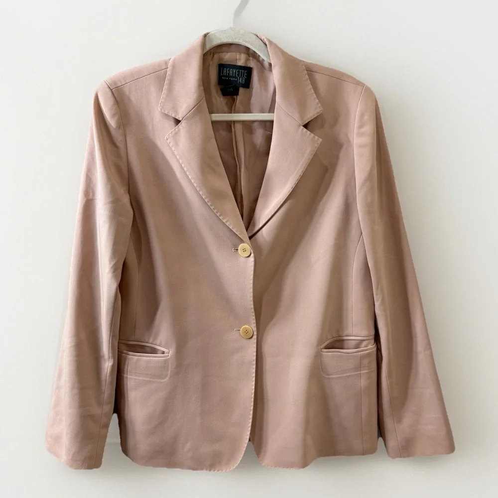 Lafayette 148 New York Career Long Sleeve Pale Pink Quiet Luxury Wool Blazer 8